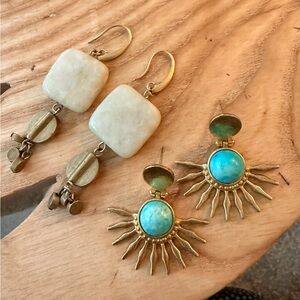 Sunburst Turquoise Drop Earrings in Gold/ Brass and Natural Stone Earrings